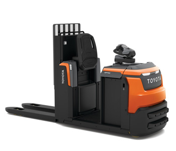 Toyota lågnivåplocktruck OSE120 med tända lampor